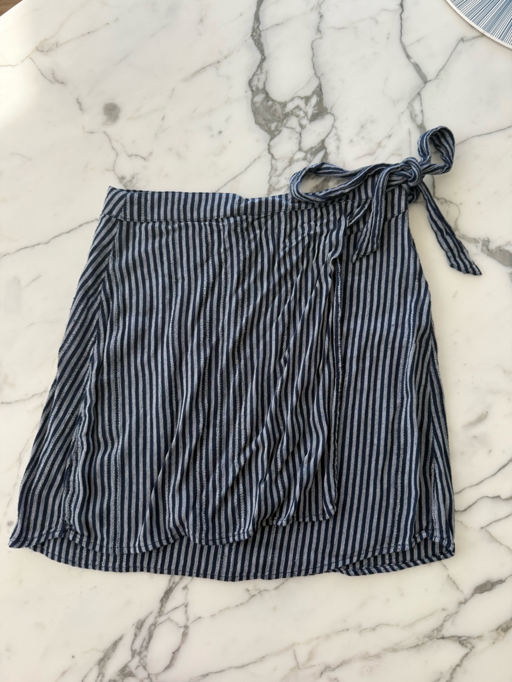 American Eagle Striped Tie-Waist Midi Skirt in Navy and Light Blue